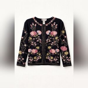 Floral Embroidered Pre-owned Black Floral Cardigan